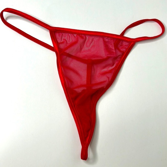 Vintage Y2K Thong | Red Silky Satin Stretch G-String w/ Mesh‎ Front Women’s Sz M - Picture 9 of 15